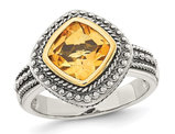 2.20 Carat (ctw) Citrine Ring in Antiqued Sterling Silver with 14K Gold Accents
